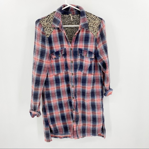 Free People Plaid Sequin Button Down XS - Picture 2 of 8